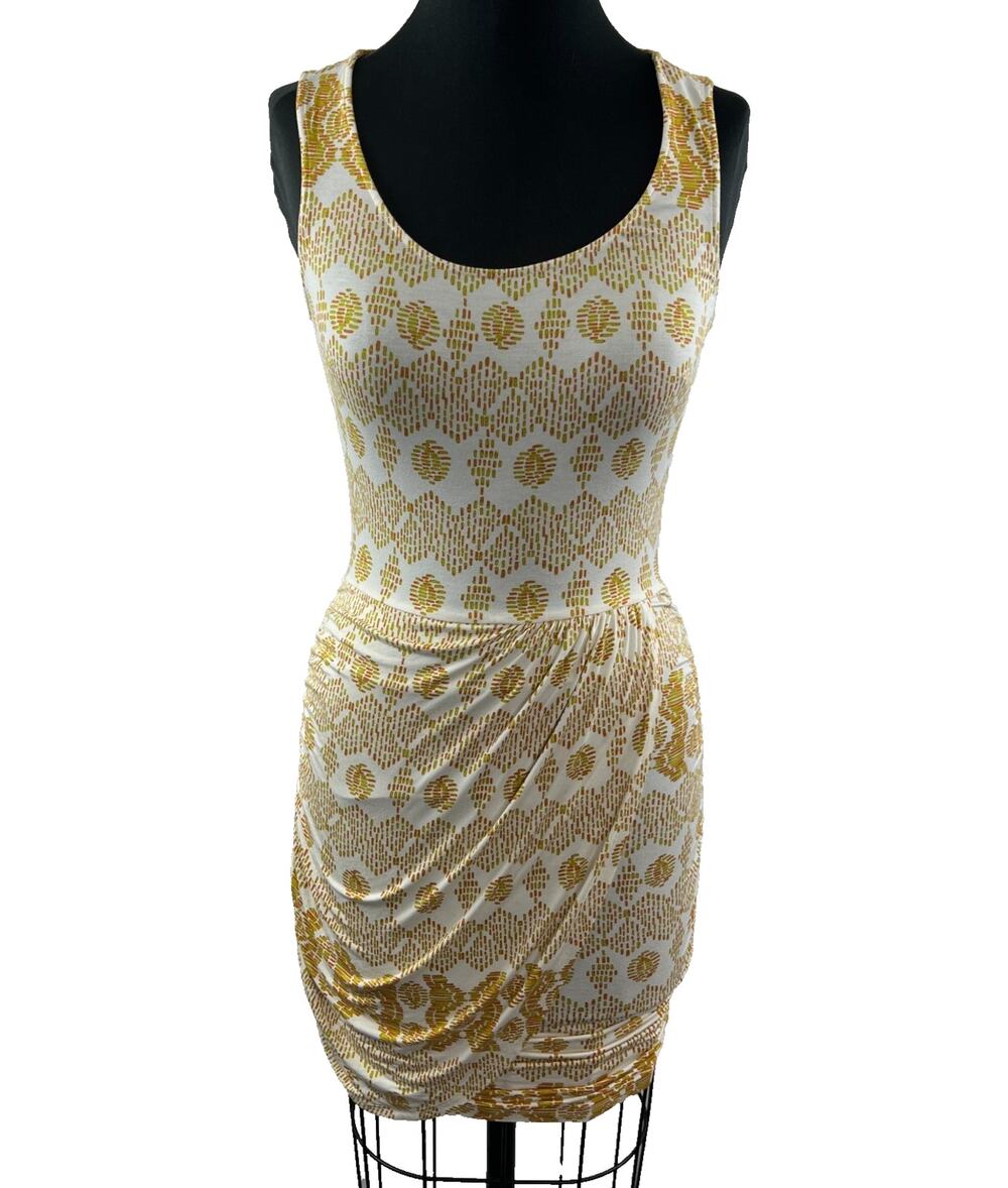 stella 324 Yellow White Faux Wrap Tulip Jersey Knit Tank Top Dress Size S Small